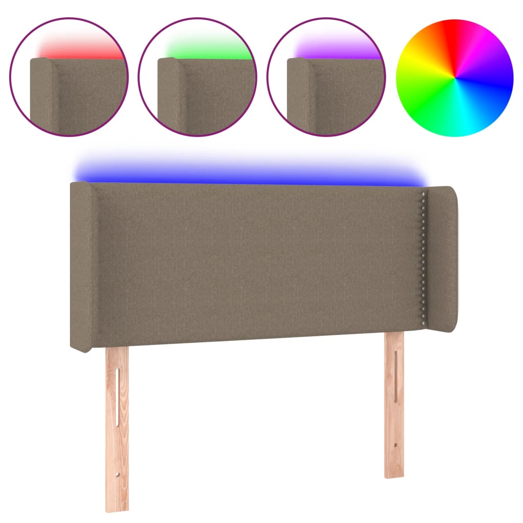 sengegavl med LED-lys 93x16x78/88 cm stof gråbrun