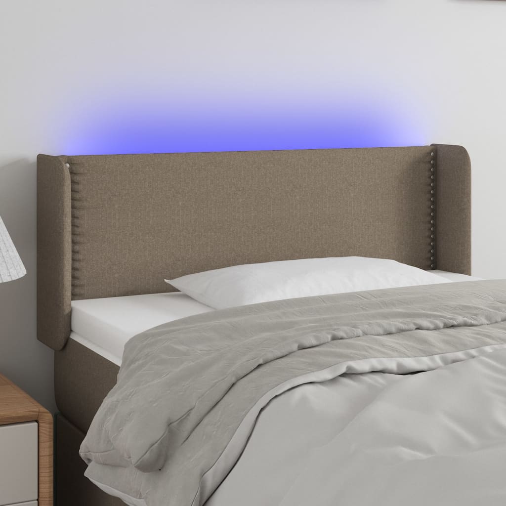 sengegavl med LED-lys 93x16x78/88 cm stof gråbrun