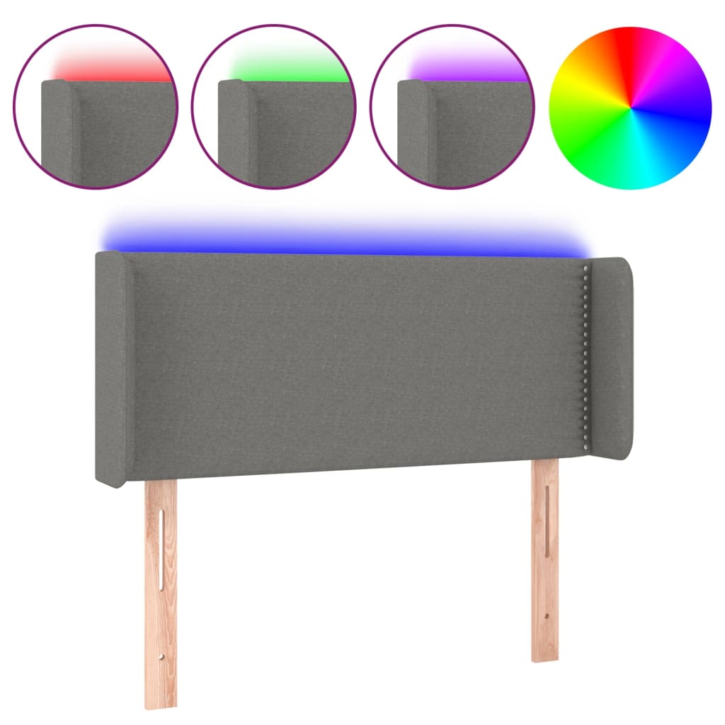 sengegavl med LED-lys 103x16x78/88 cm stof mørkegrå