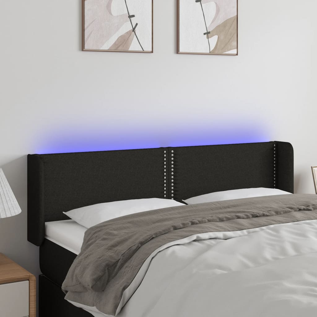 sengegavl med LED-lys 147x16x78/88 cm stof sort