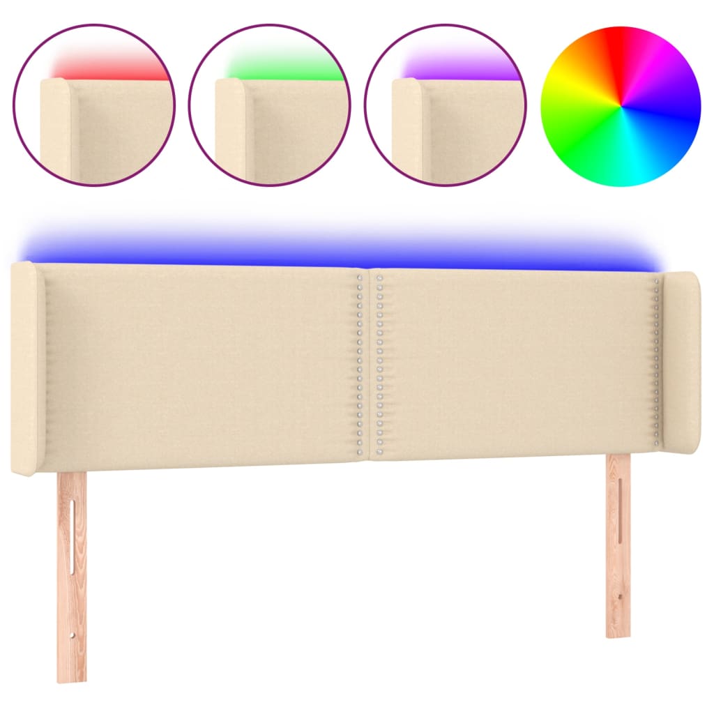 sengegavl med LED-lys 147x16x78/88 cm stof cremefarvet