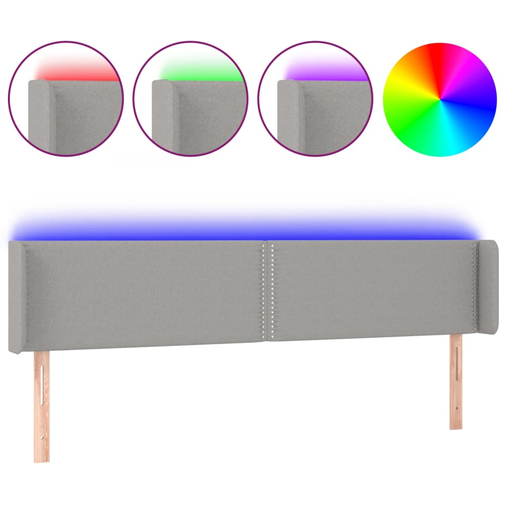 sengegavl med LED-lys 183x16x78/88 cm stof lysegrå