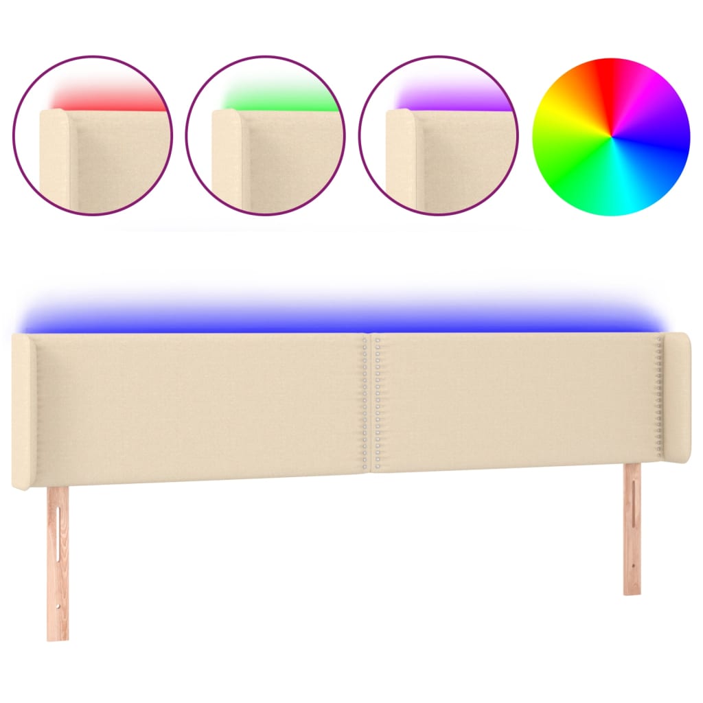sengegavl med LED-lys 183x16x78/88 cm stof cremefarvet