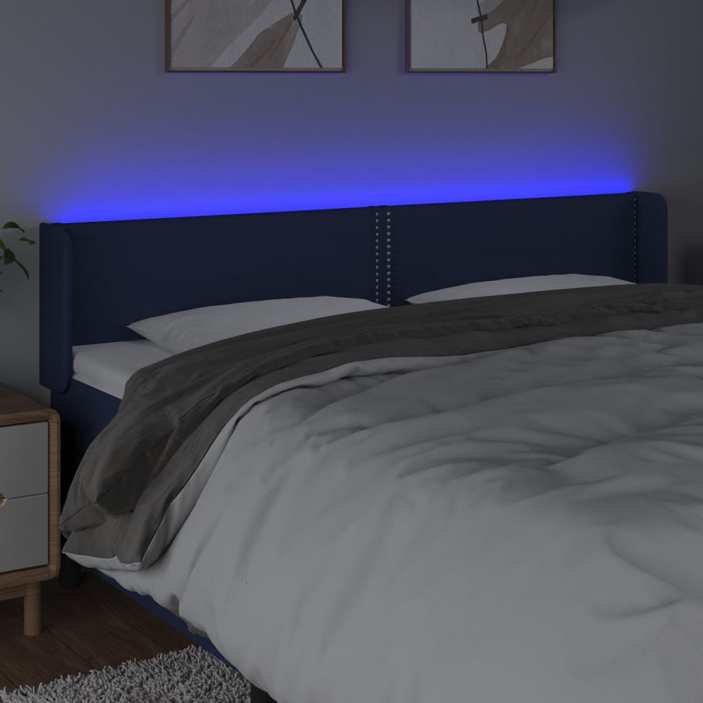 sengegavl med LED-lys 183x16x78/88 cm stof blå