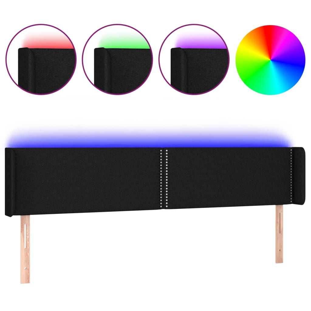 sengegavl med LED-lys 203x16x78/88 cm stof sort