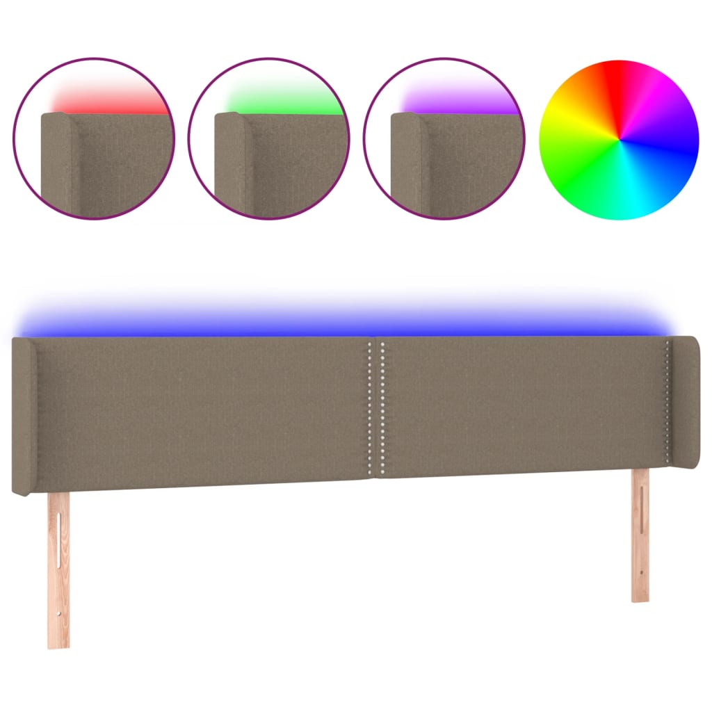 sengegavl med LED-lys 203x16x78/88 cm stof gråbrun