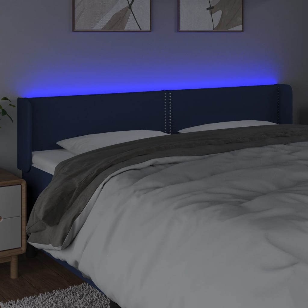 sengegavl med LED-lys 203x16x78/88 cm stof blå