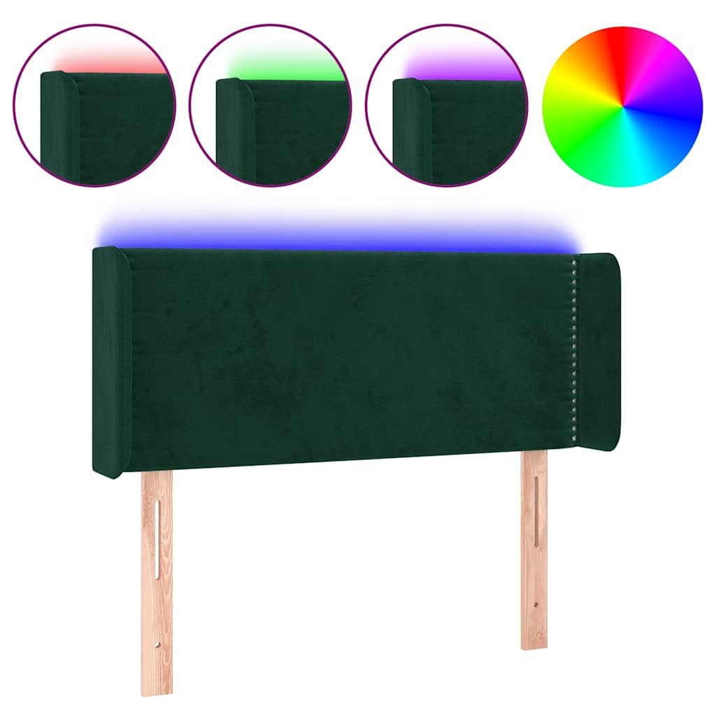 sengegavl med LED-lys 83x16x78/88 cm fløjl Mørkegrøn