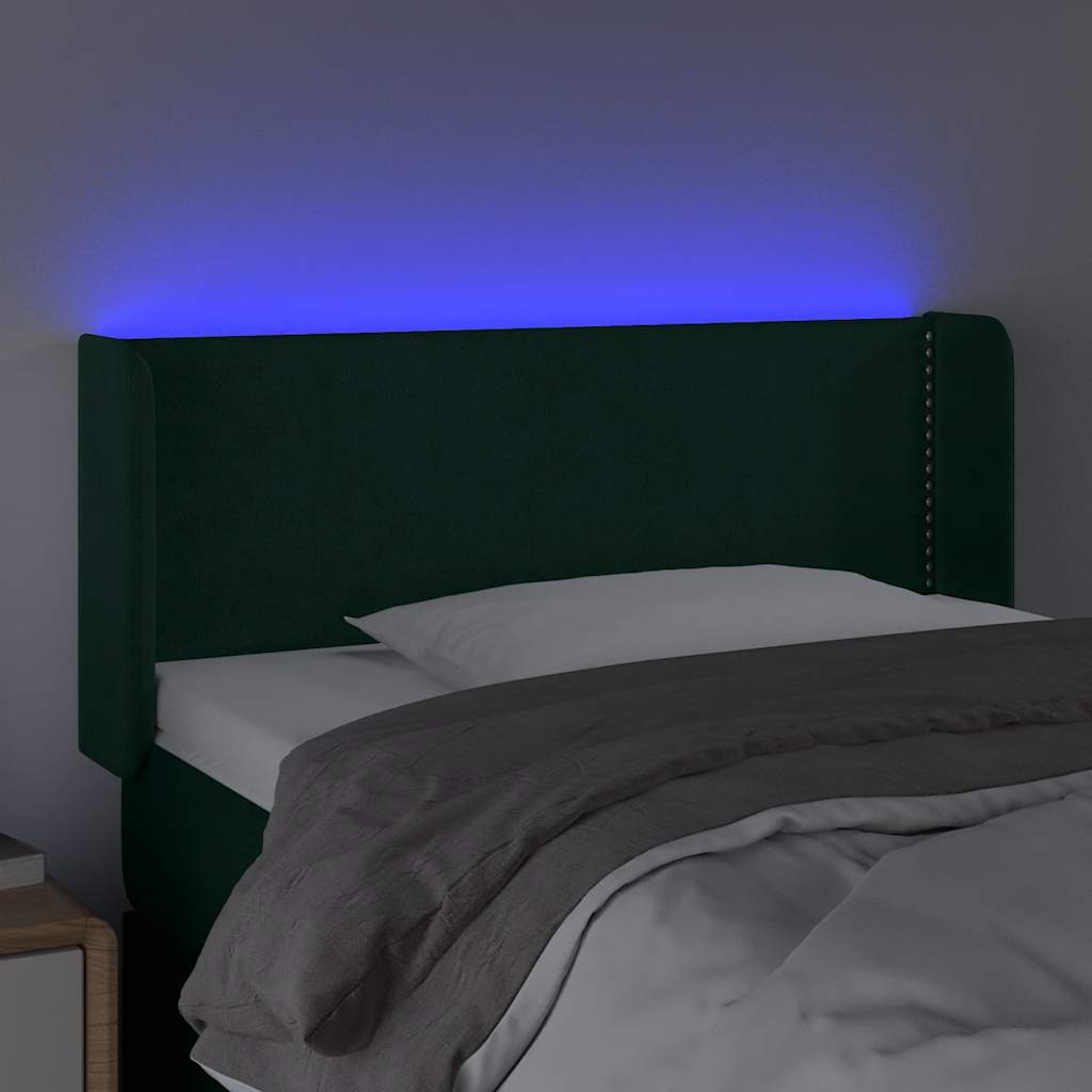 sengegavl med LED-lys 83x16x78/88 cm fløjl Mørkegrøn
