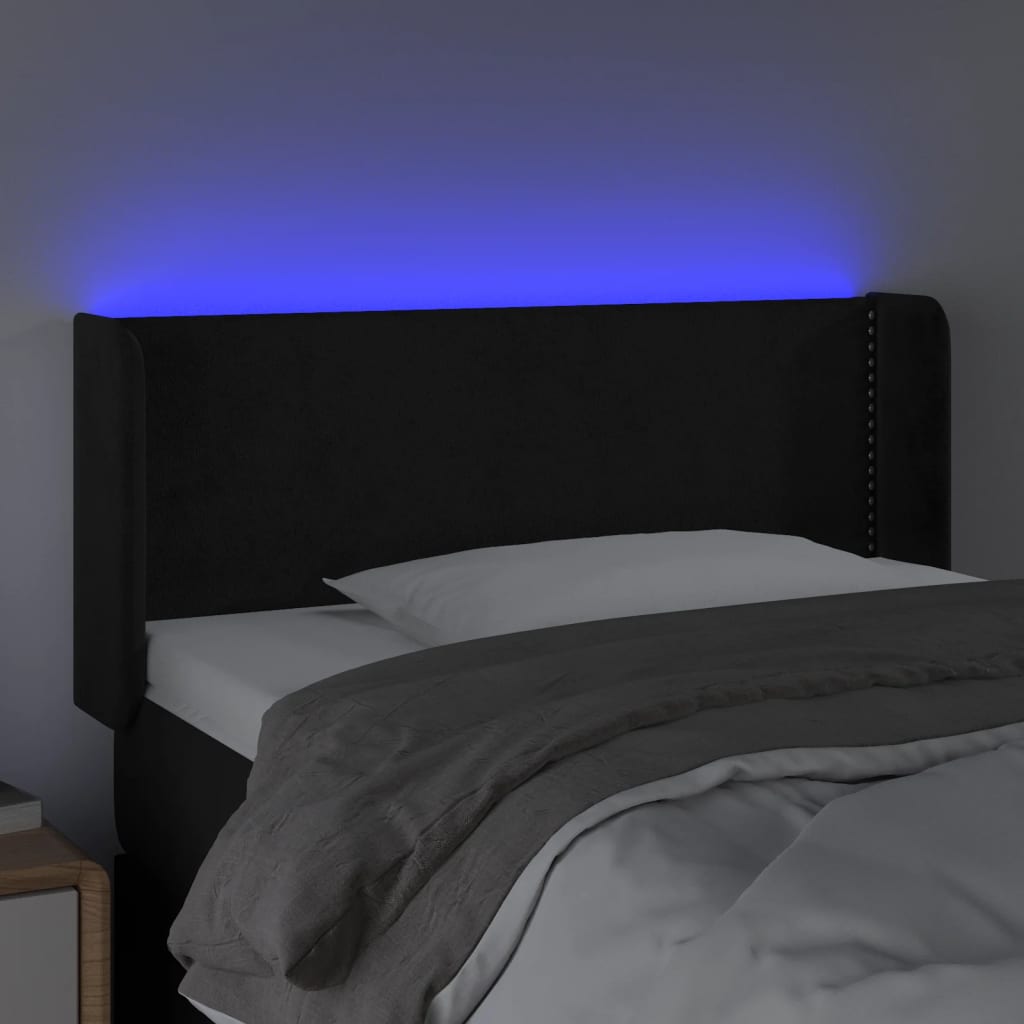 sengegavl med LED-lys 93x16x78/88 cm fløjl sort