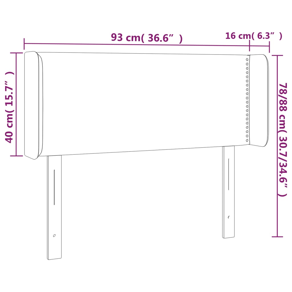 sengegavl med LED-lys 93x16x78/88 cm fløjl sort