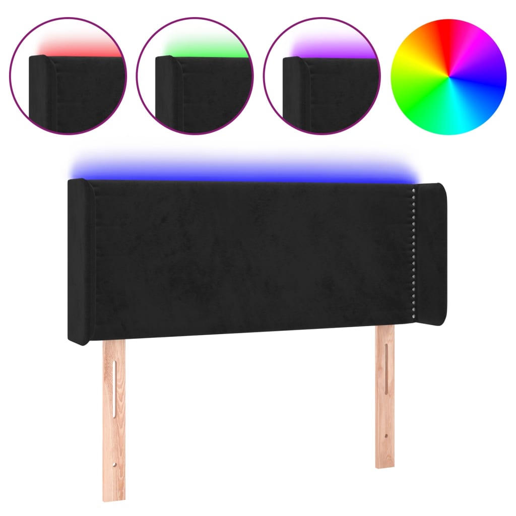 sengegavl med LED-lys 103x16x78/88 cm fløjl sort