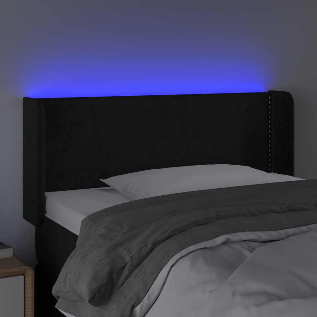 sengegavl med LED-lys 103x16x78/88 cm fløjl sort