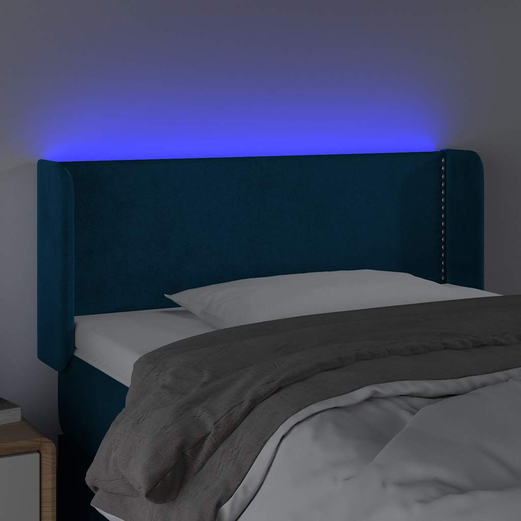 sengegavl med LED-lys 103x16x78/88 cm fløjl mørkeblå