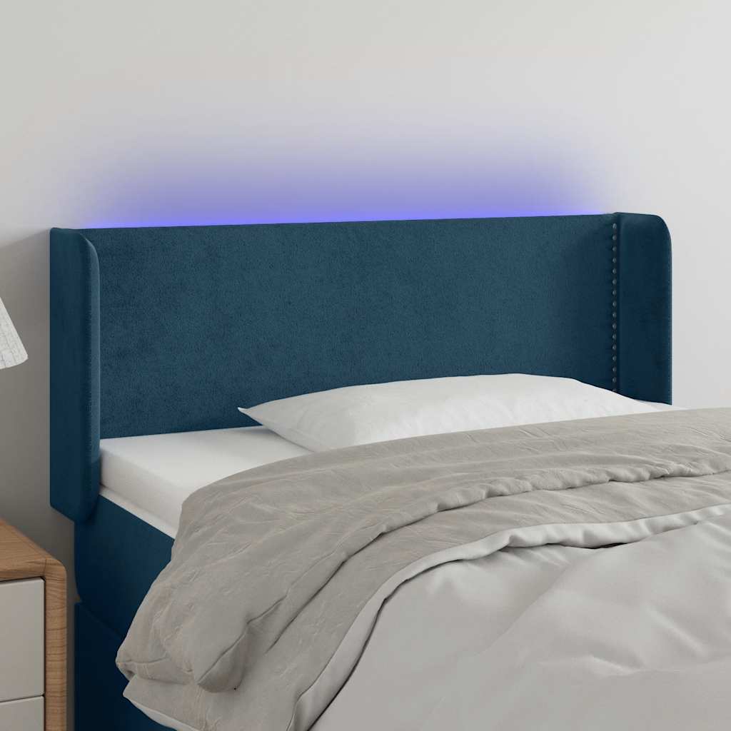 sengegavl med LED-lys 103x16x78/88 cm fløjl mørkeblå