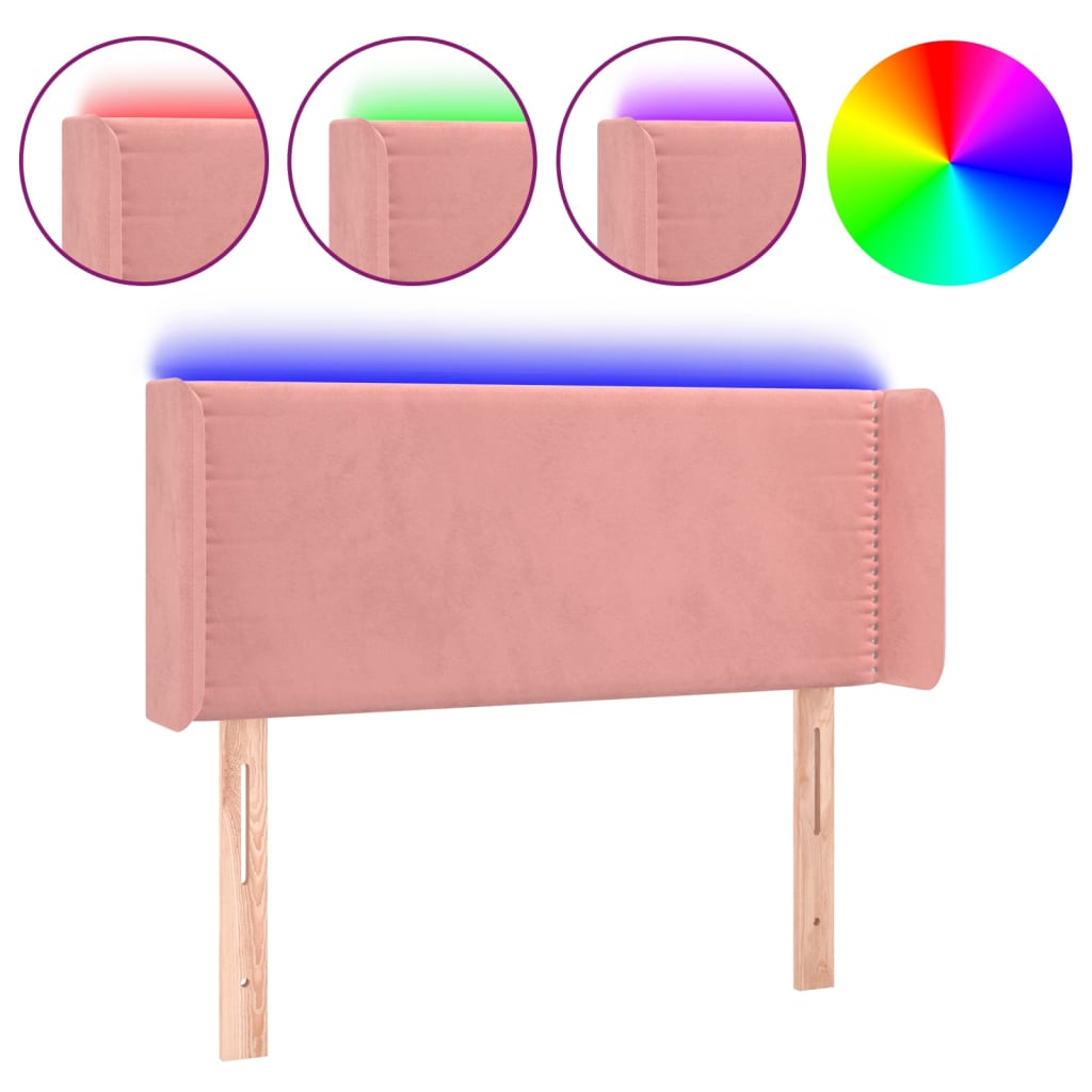 sengegavl med LED-lys 103x16x78/88 cm fløjl lyserød