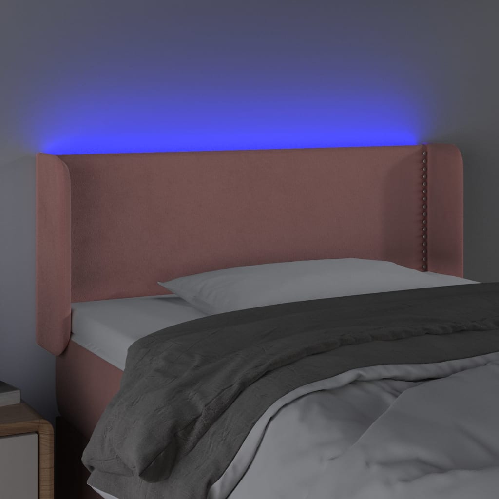 sengegavl med LED-lys 103x16x78/88 cm fløjl lyserød