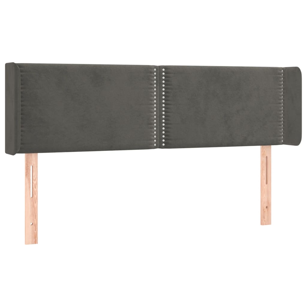 sengegavl med LED-lys 147x16x78/88 cm fløjl mørkegrå