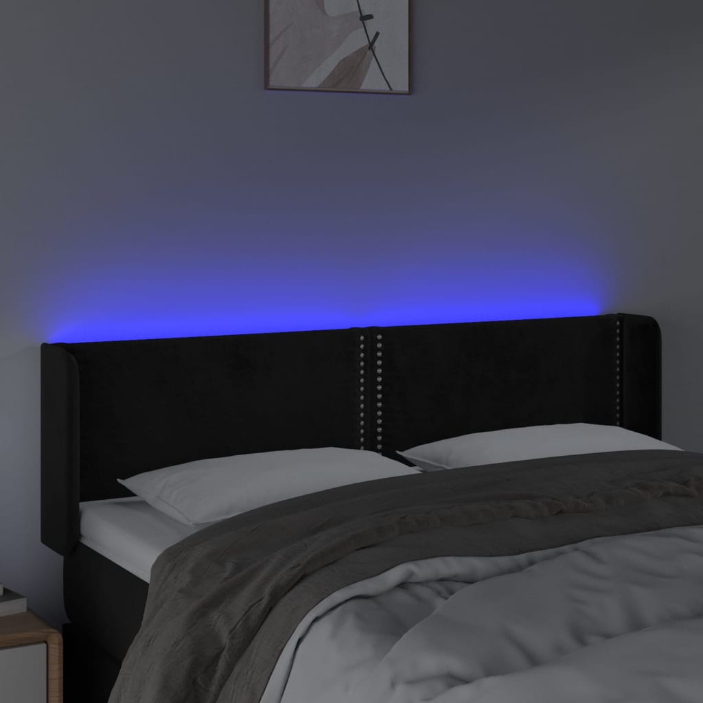sengegavl med LED-lys 147x16x78/88 cm fløjl sort