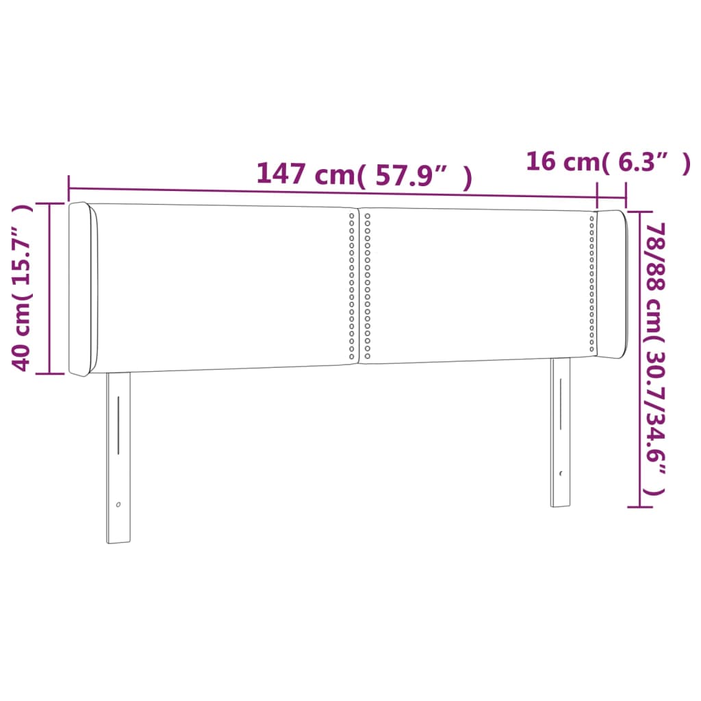 sengegavl med LED-lys 147x16x78/88 cm fløjl sort