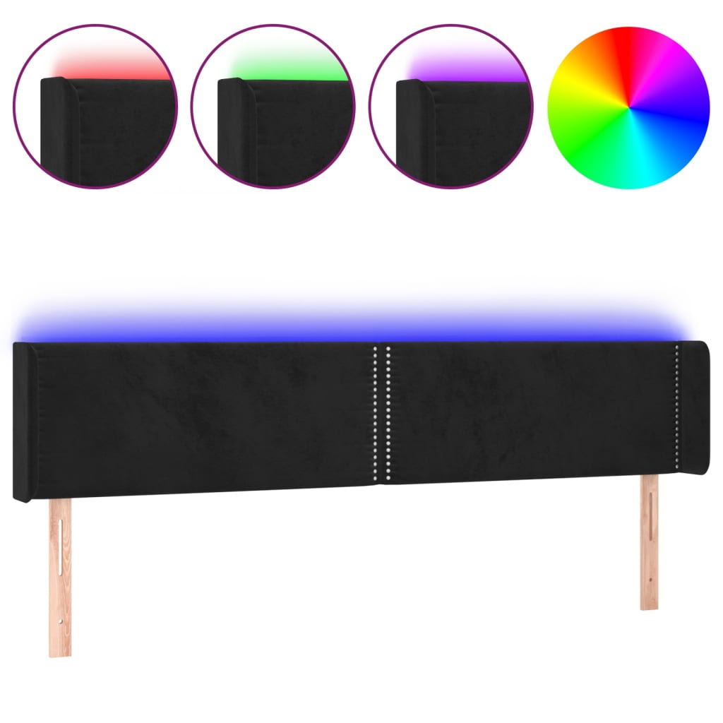 sengegavl med LED-lys 183x16x78/88 cm fløjl sort