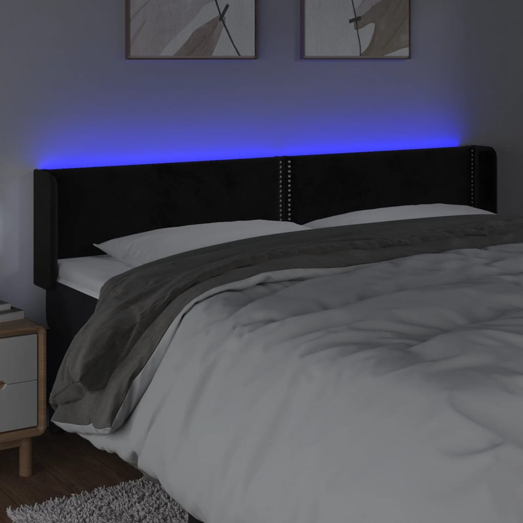 sengegavl med LED-lys 183x16x78/88 cm fløjl sort