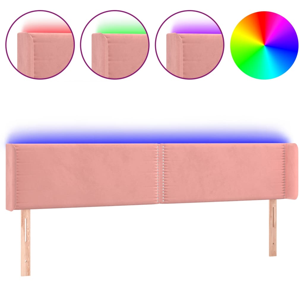 sengegavl med LED-lys 183x16x78/88 cm fløjl lyserød