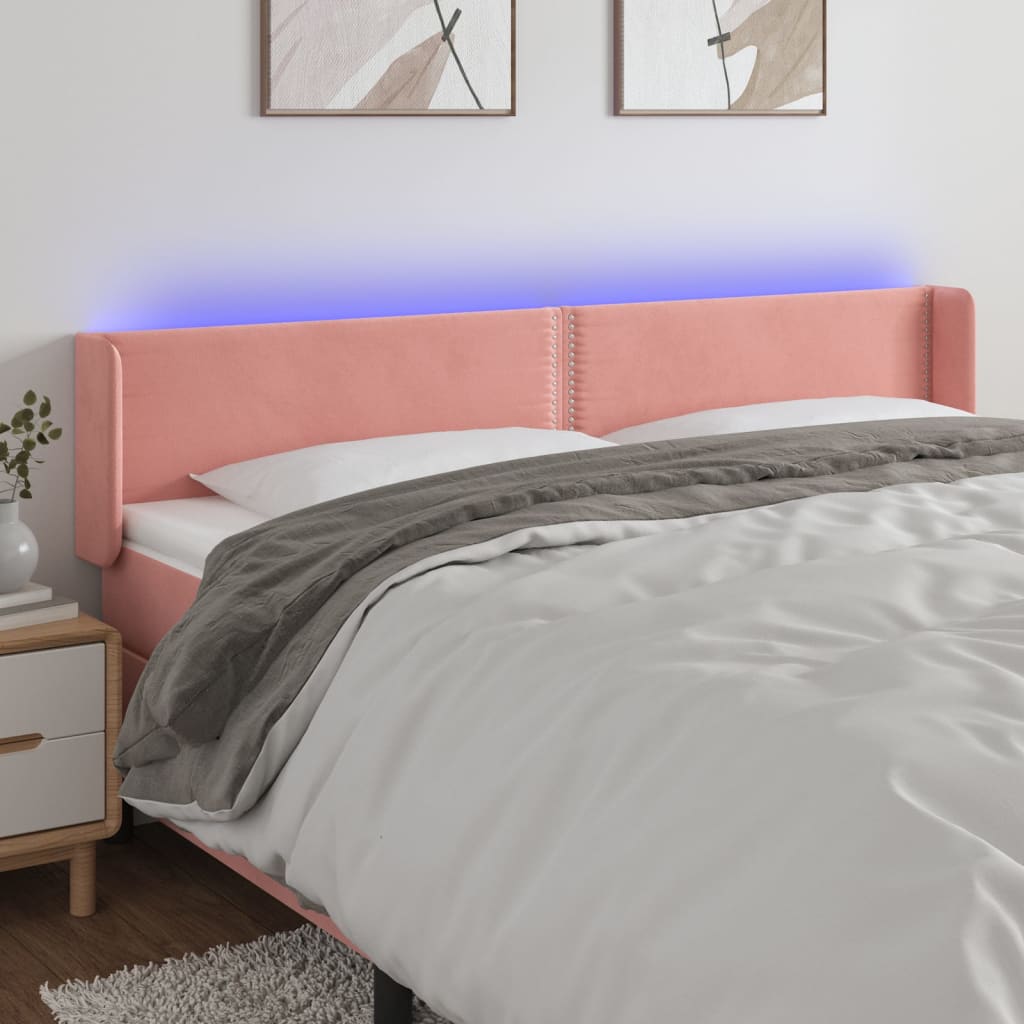 sengegavl med LED-lys 183x16x78/88 cm fløjl lyserød
