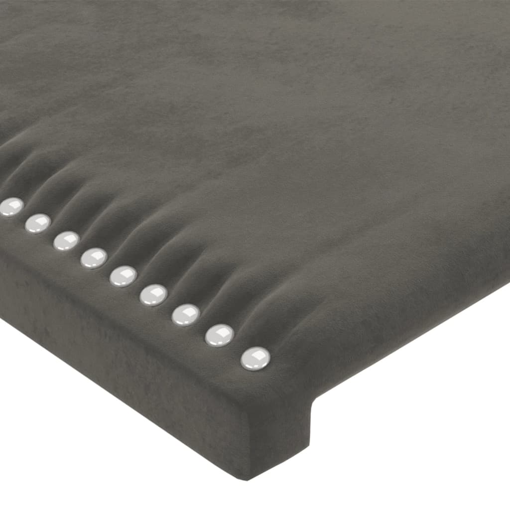 sengegavl med LED-lys 203x16x78/88 cm fløjl mørkegrå