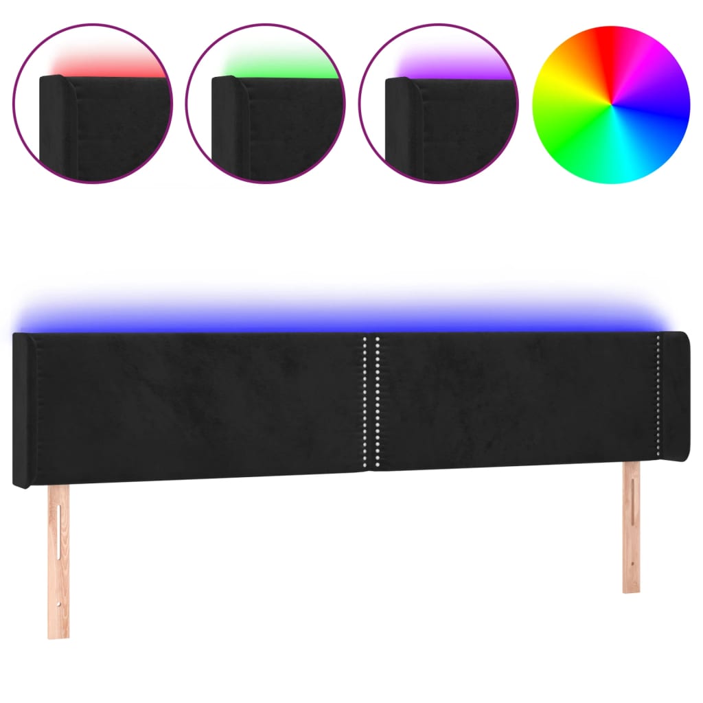 sengegavl med LED-lys 203x16x78/88 cm fløjl sort