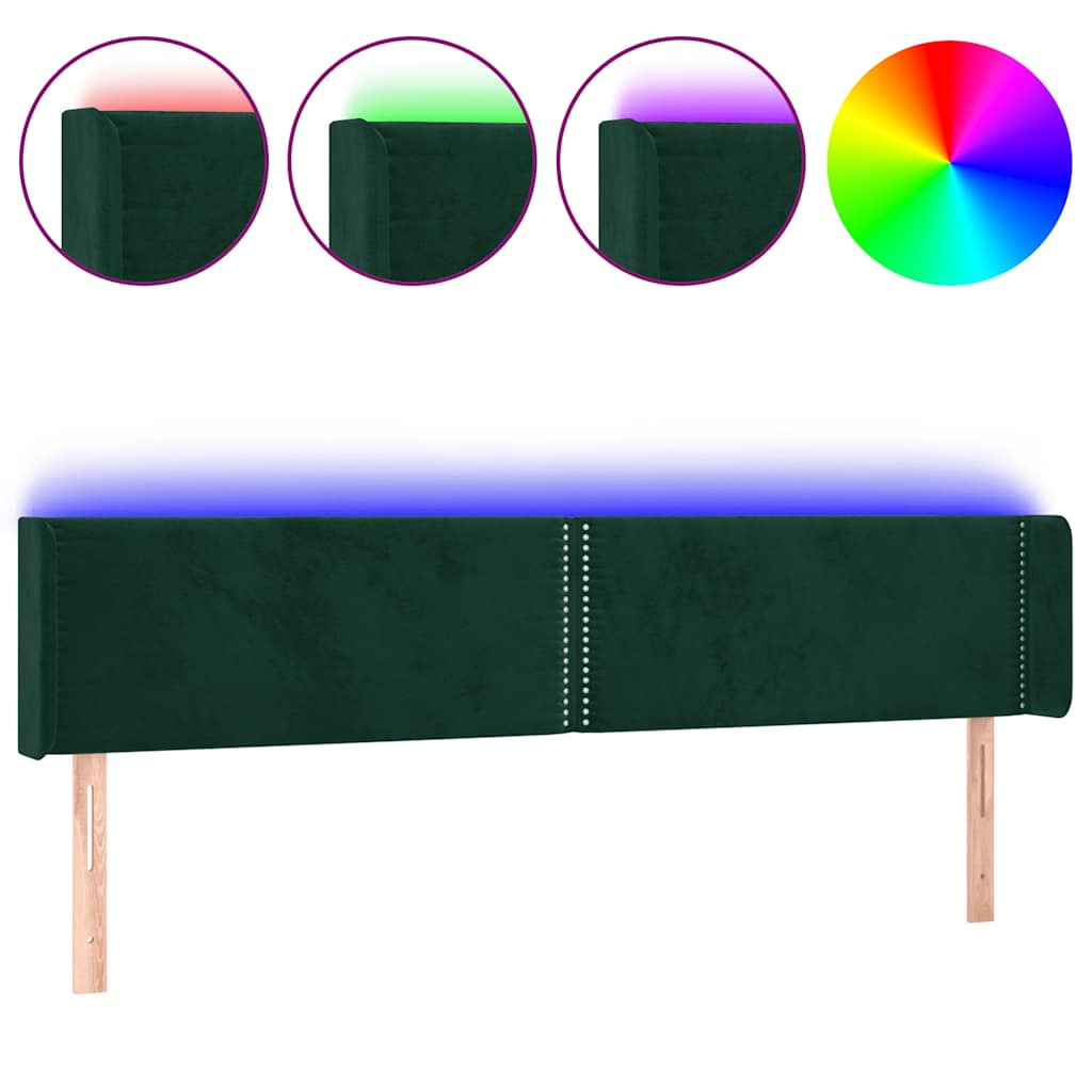 sengegavl med LED-lys 203x16x78/88 cm fløjl mørkegrøn