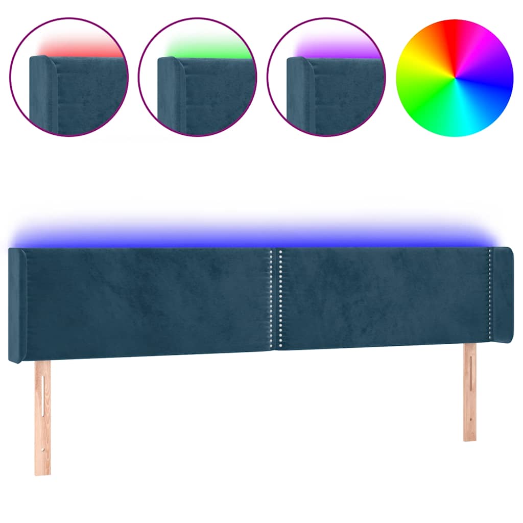 sengegavl med LED-lys 203x16x78/88 cm fløjl mørkeblå