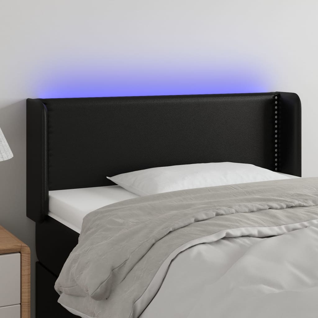 sengegavl med LED-lys 83x16x78/88 cm kunstlæder sort