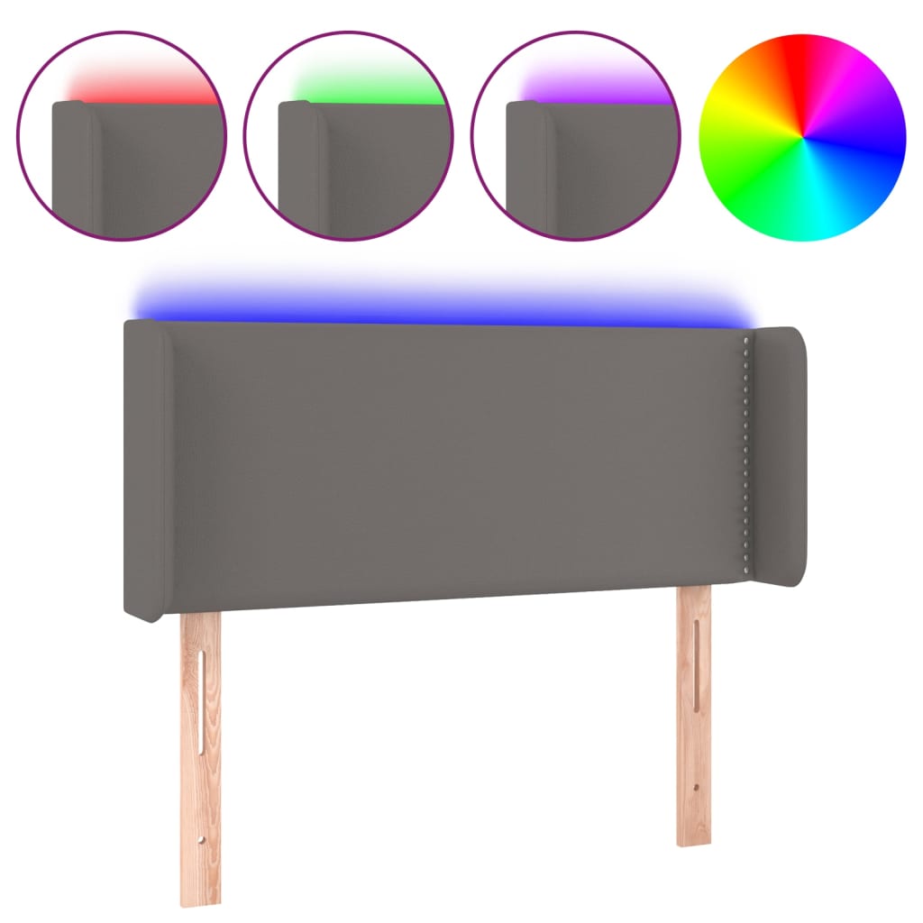 sengegavl med LED-lys 83x16x78/88 cm kunstlæder grå