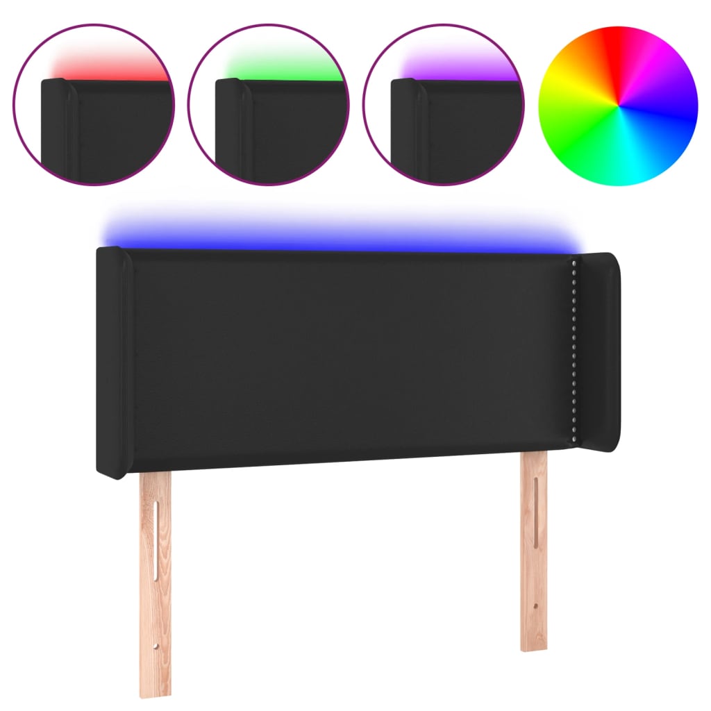 sengegavl med LED-lys 93x16x78/88 cm kunstlæder sort