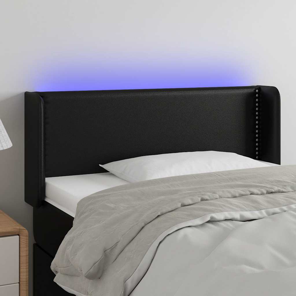 sengegavl med LED-lys 93x16x78/88 cm kunstlæder sort