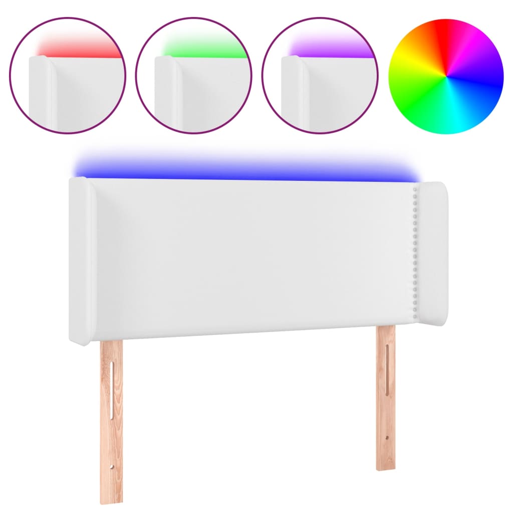 sengegavl med LED-lys 103x16x78/88 cm kunstlæder hvid