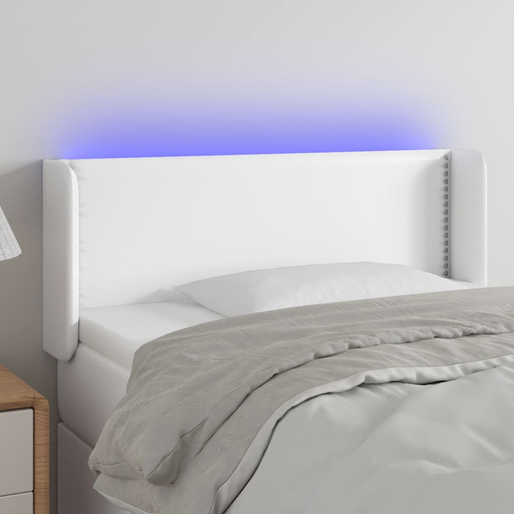 sengegavl med LED-lys 103x16x78/88 cm kunstlæder hvid