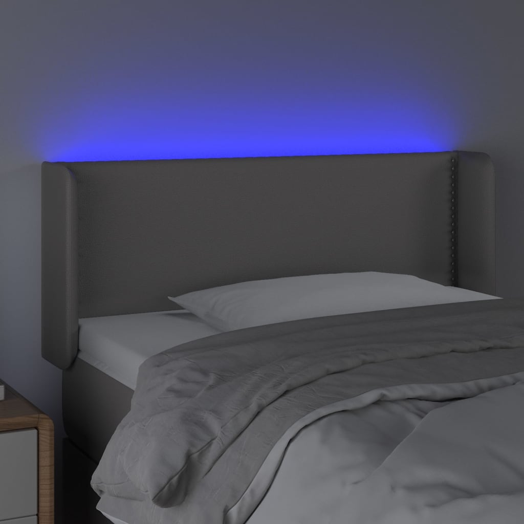 sengegavl med LED-lys 103x16x78/88 cm kunstlæder grå