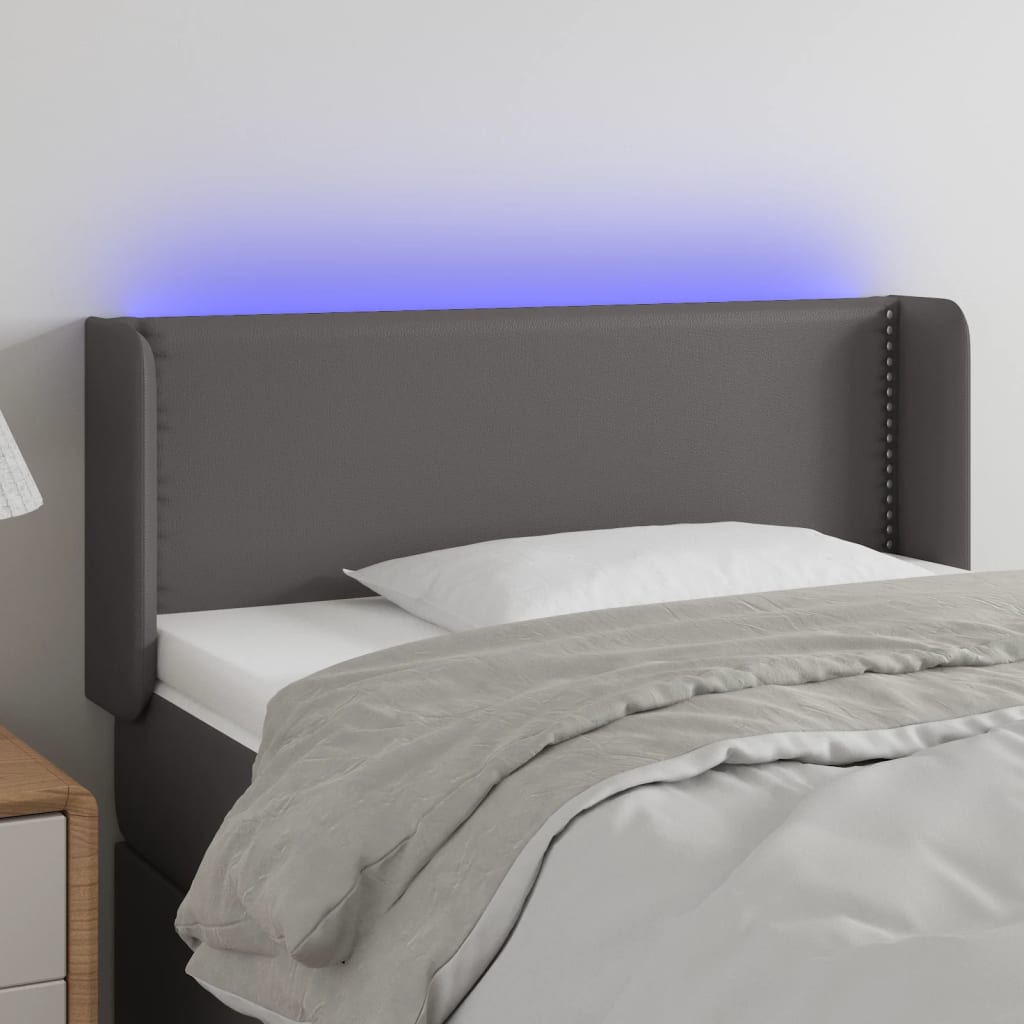 sengegavl med LED-lys 103x16x78/88 cm kunstlæder grå