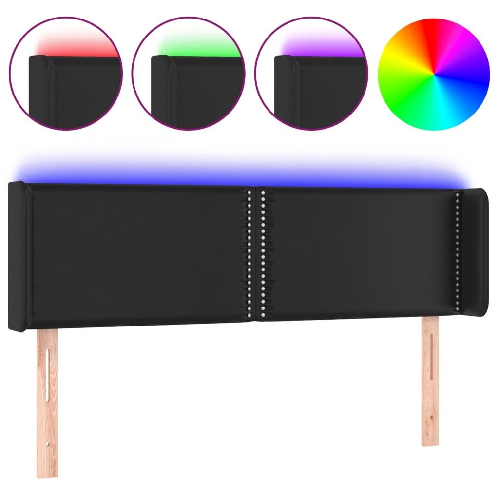 sengegavl med LED-lys 147x16x78/88 cm kunstlæder sort