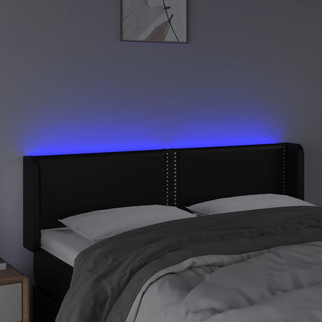 sengegavl med LED-lys 147x16x78/88 cm kunstlæder sort