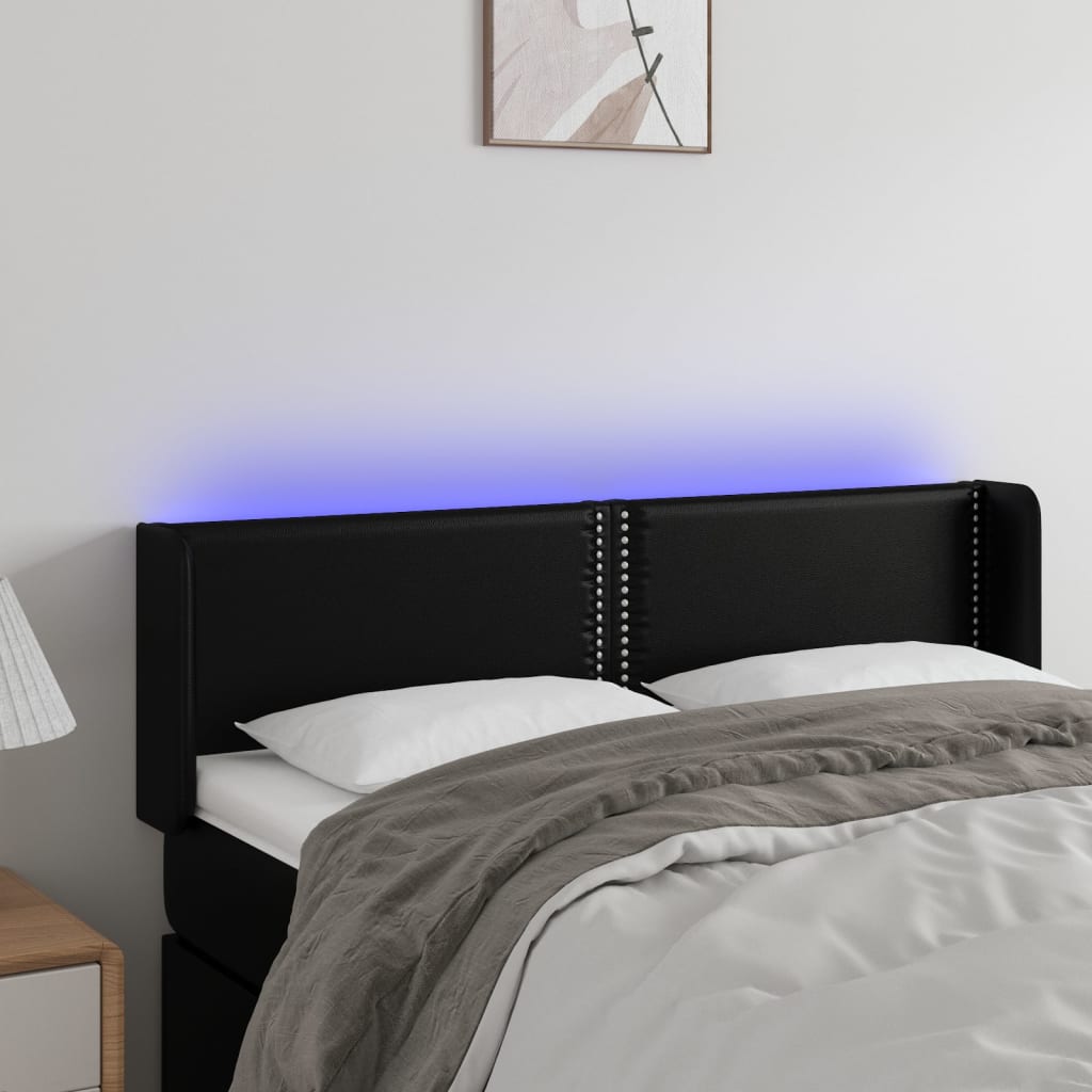 sengegavl med LED-lys 147x16x78/88 cm kunstlæder sort