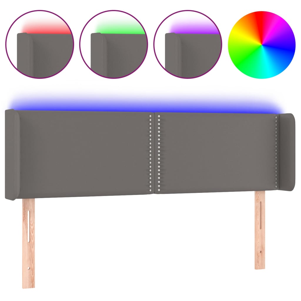 sengegavl med LED-lys 147x16x78/88 cm kunstlæder grå