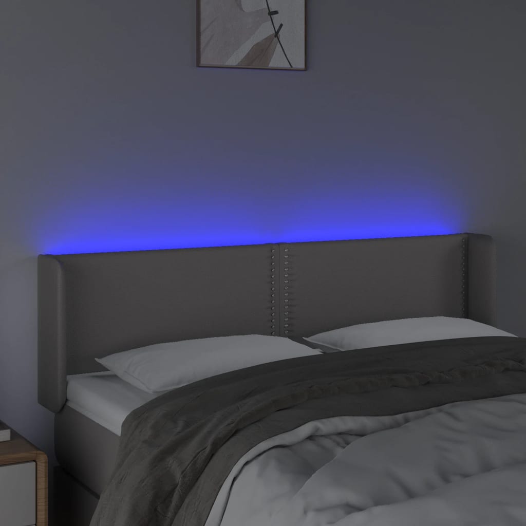 sengegavl med LED-lys 147x16x78/88 cm kunstlæder grå