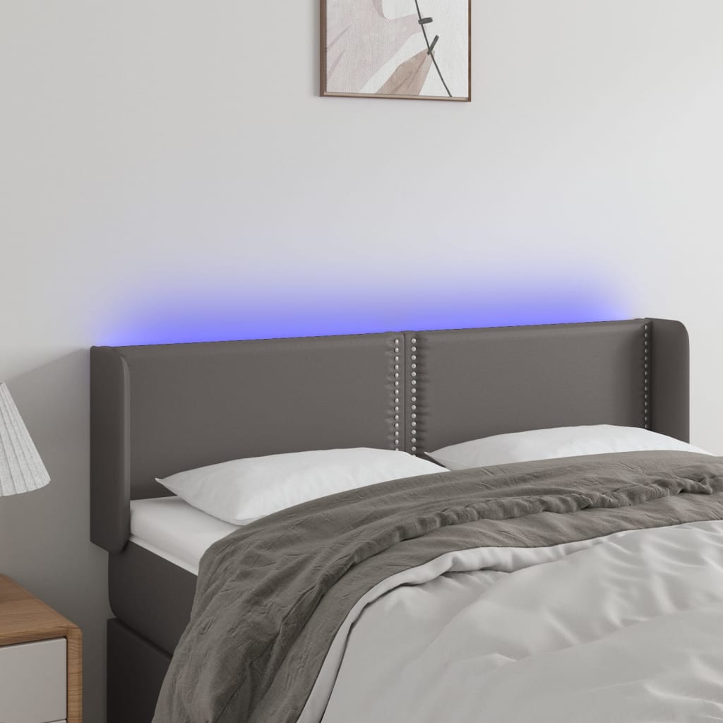 sengegavl med LED-lys 147x16x78/88 cm kunstlæder grå