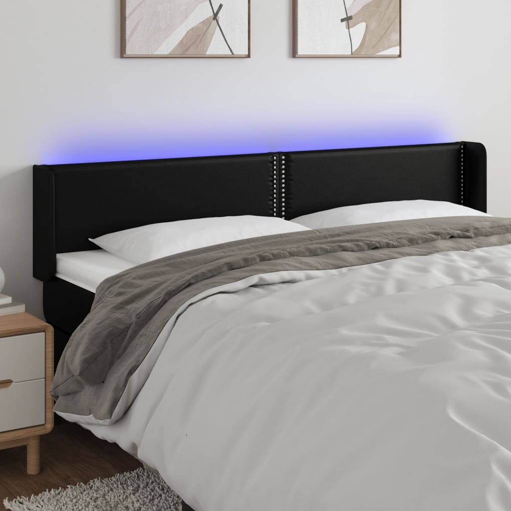 sengegavl med LED-lys 183x16x78/88 cm kunstlæder sort