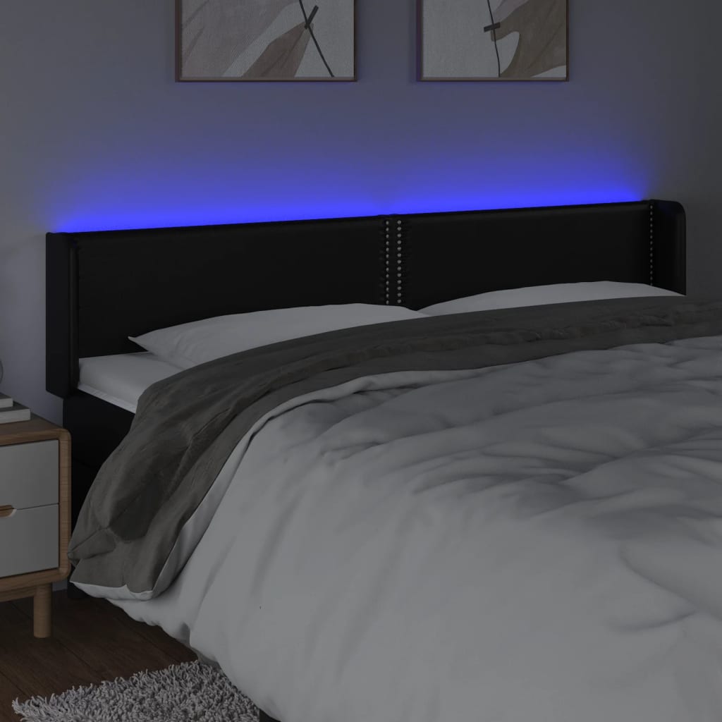 sengegavl med LED-lys 203x16x78/88 cm kunstlæder sort