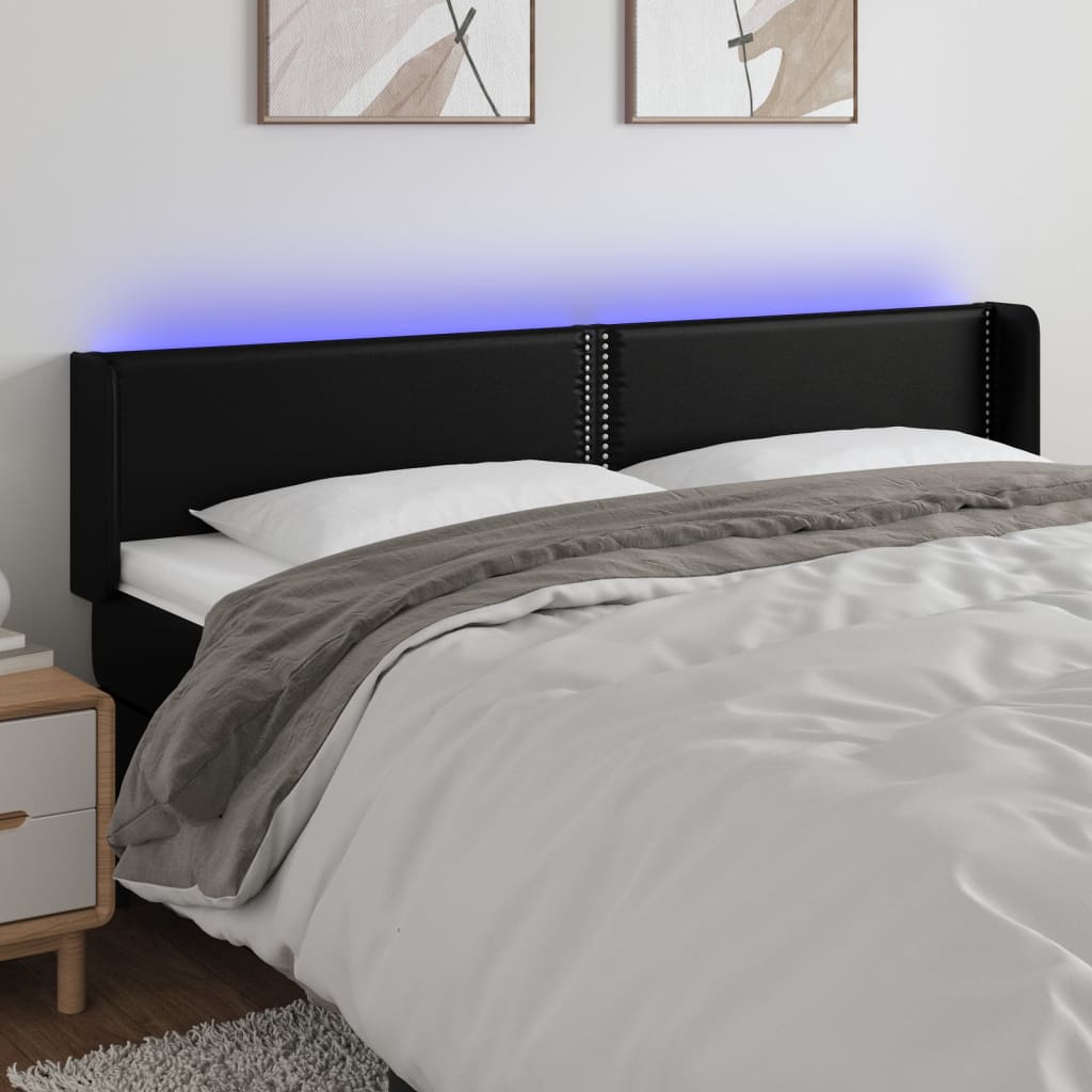 sengegavl med LED-lys 203x16x78/88 cm kunstlæder sort