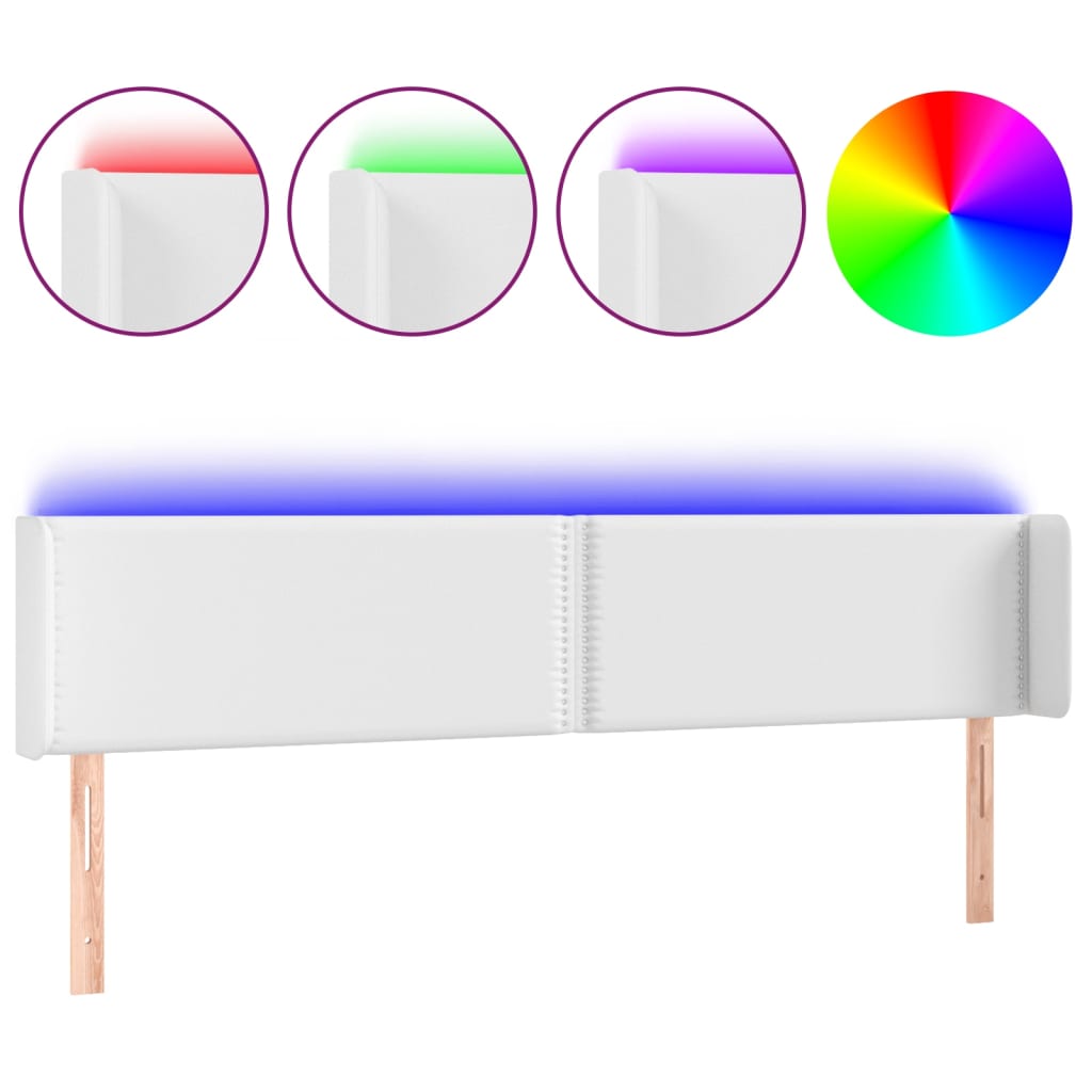 sengegavl med LED-lys 203x16x78/88 cm kunstlæder hvid